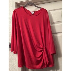 Liz Claiborne 1X Plus womens fuchsia pink blouse 3/4 sleeve Side Knot tie accent